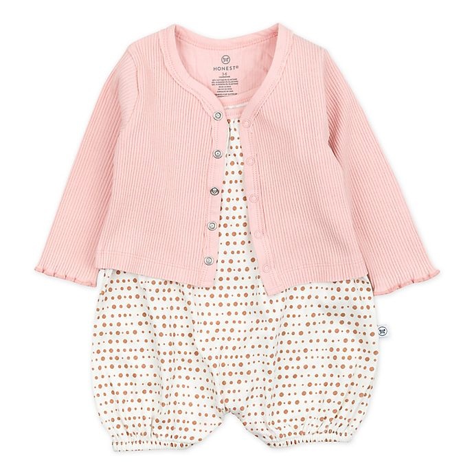 slide 2 of 4, The Honest Company Preemie Bubble Romper and Cropped Cardigan Set - Ivory/Pink, 2 ct