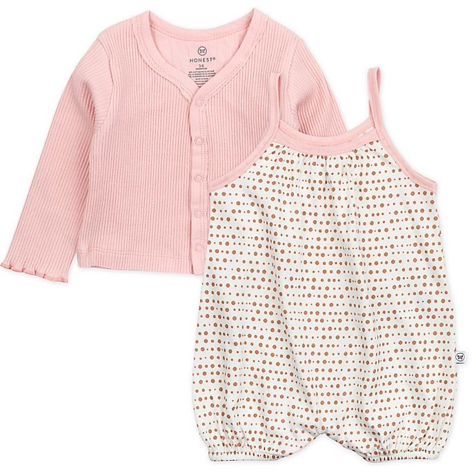 slide 1 of 4, The Honest Company Preemie Bubble Romper and Cropped Cardigan Set - Ivory/Pink, 2 ct