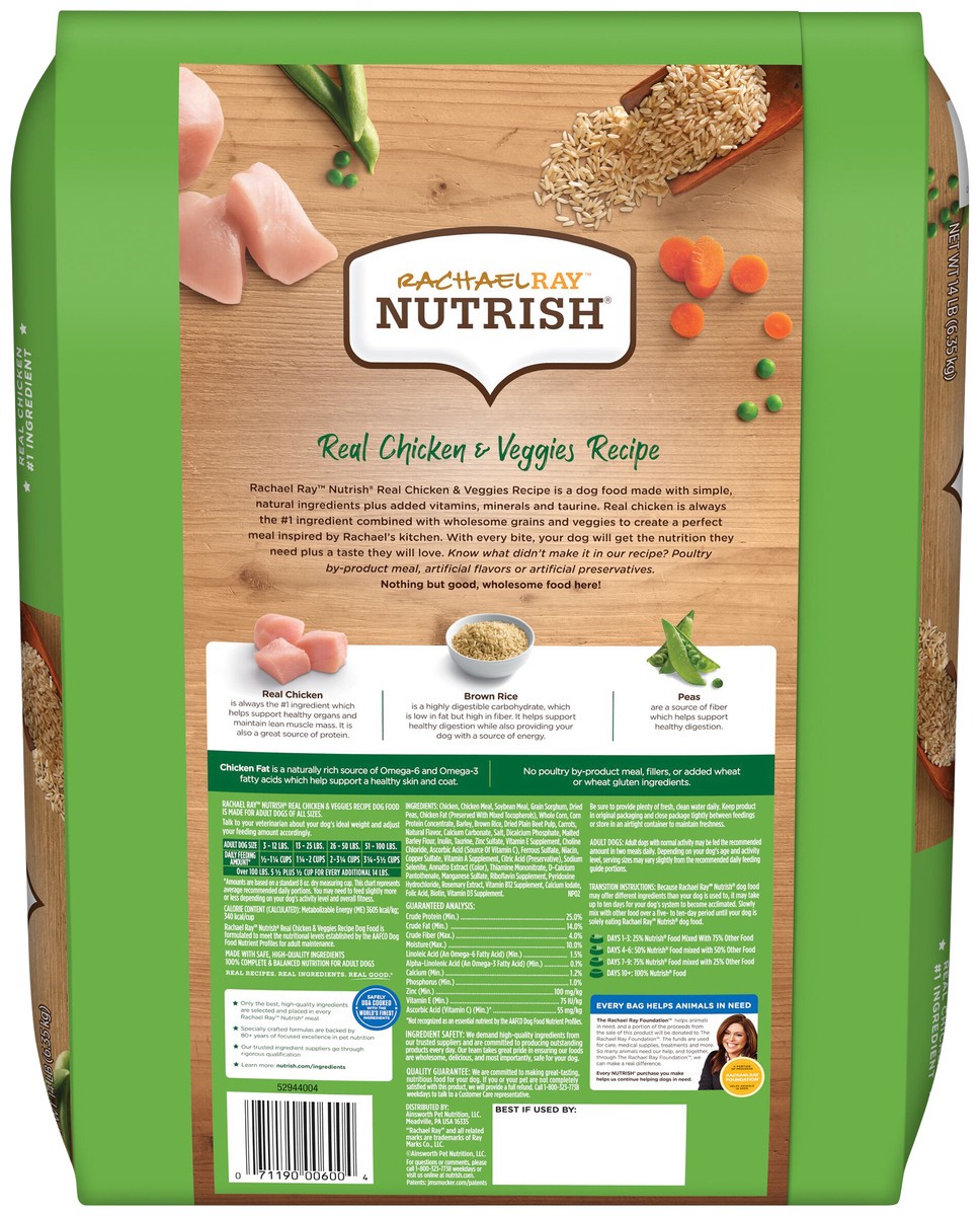 slide 5 of 8, Rachael Ray Nutrish Dish Real Chicken & Veggies Recipe Dry Dog Food, 14 lb. Bag, 14 lb