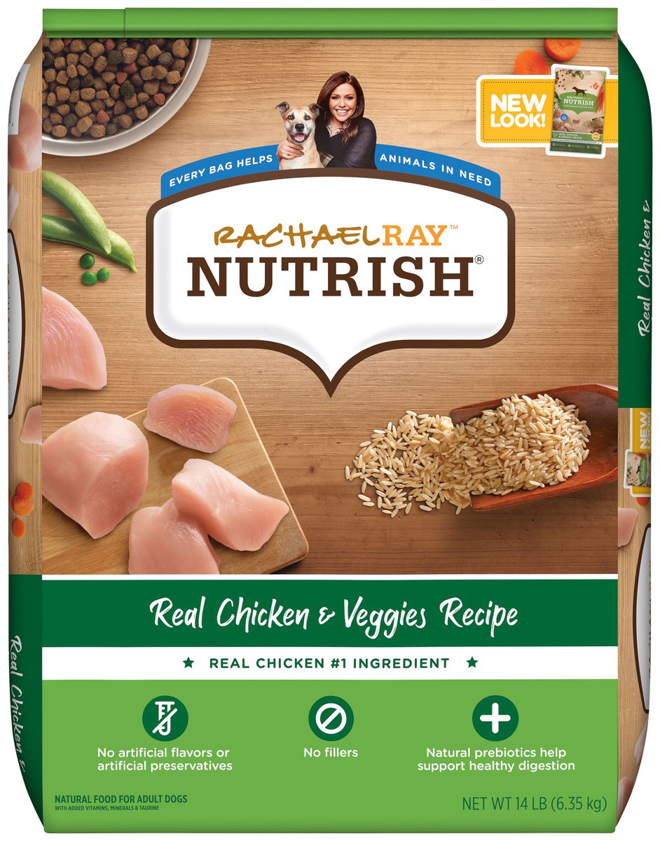 slide 6 of 8, Rachael Ray Nutrish Dish Real Chicken & Veggies Recipe Dry Dog Food, 14 lb. Bag, 14 lb
