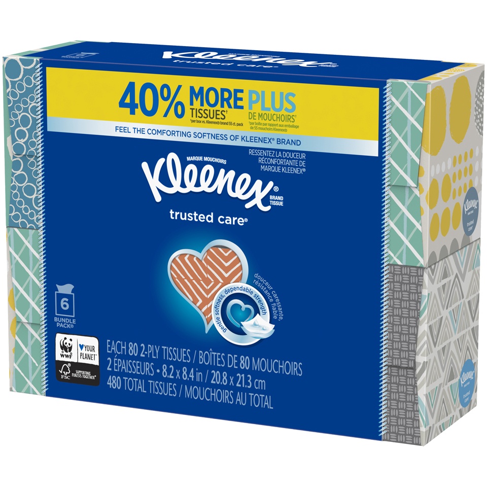 Kleenex Everyday Facial Tissues, 80 Tissues per Cube Box, 6 Pack 6 ct ...