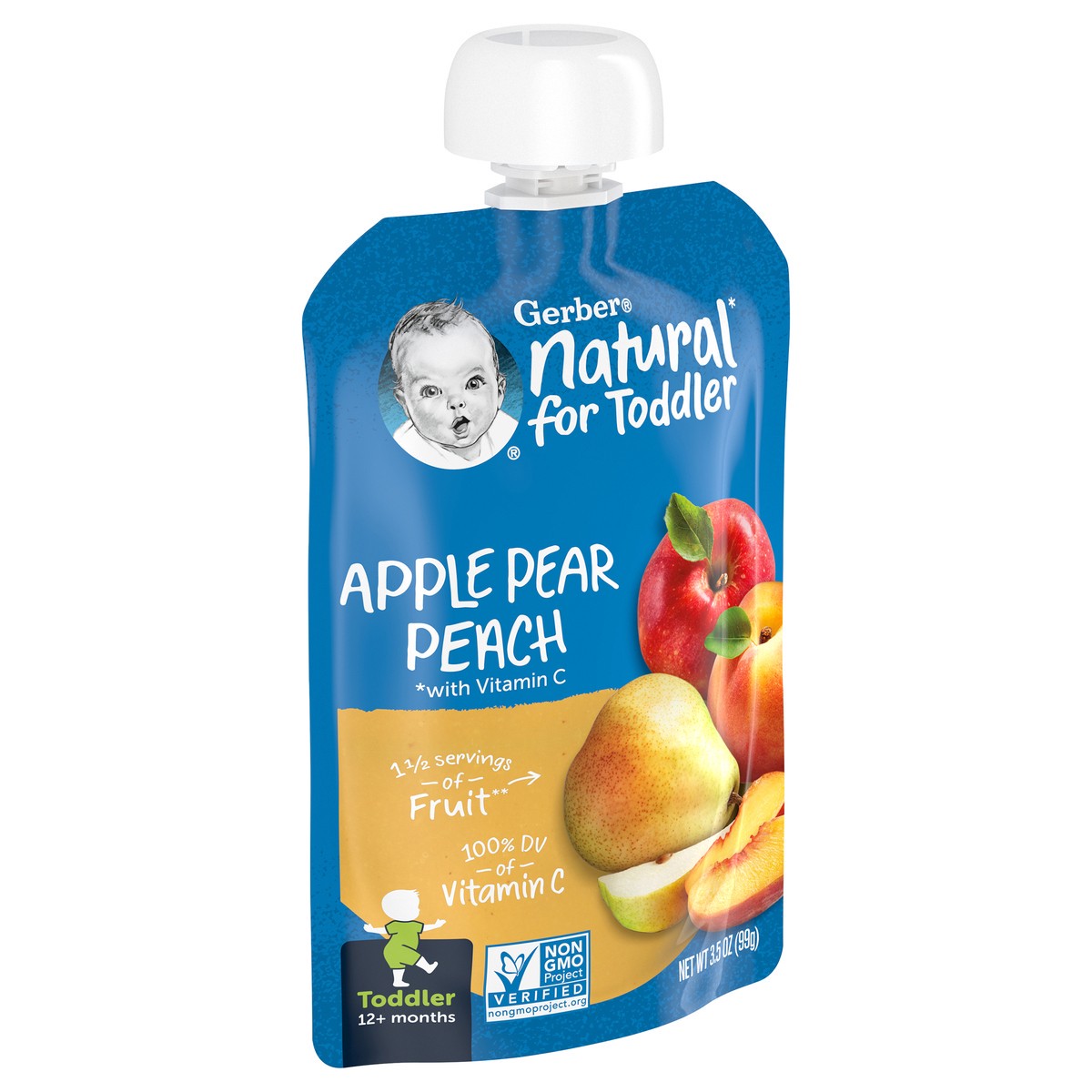 slide 6 of 9, Gerber Natural for Toddler, Apple Pear Peach Toddler Pouch, 3.5 oz Pouch, 3.5 oz