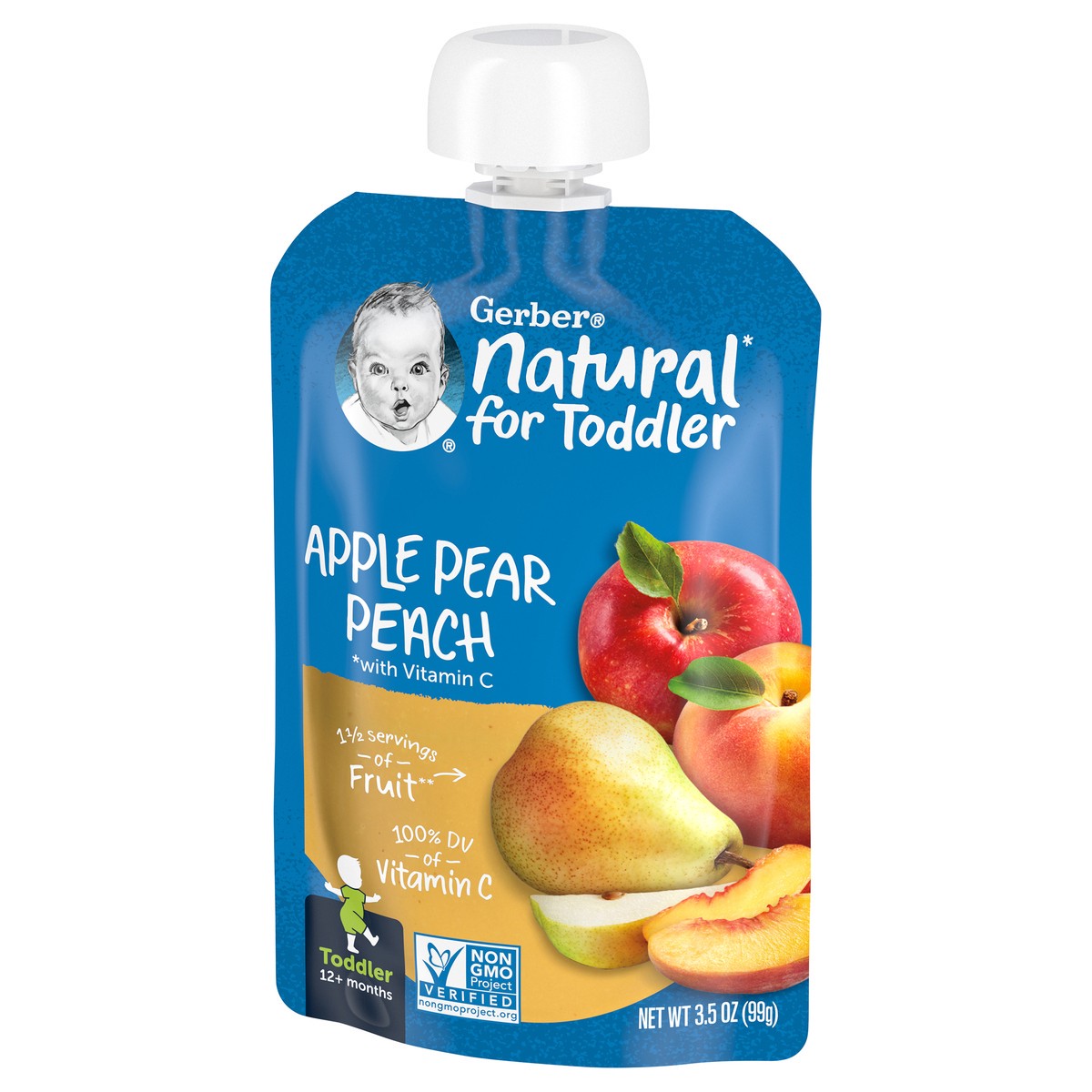 slide 9 of 9, Gerber Natural for Toddler, Apple Pear Peach Toddler Pouch, 3.5 oz Pouch, 3.5 oz