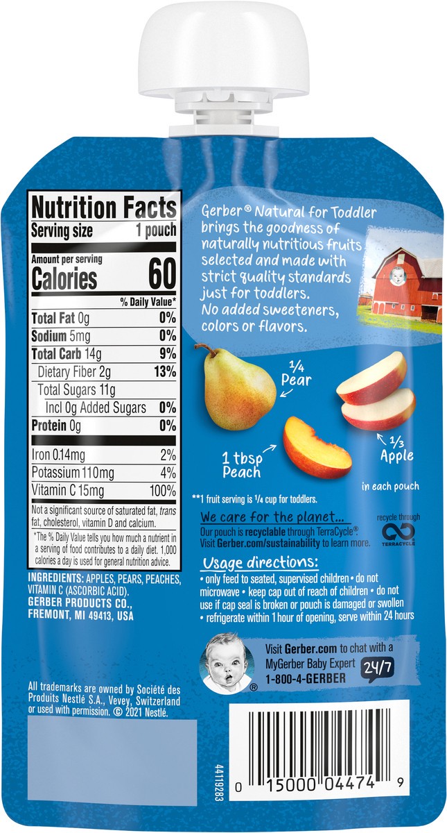 slide 5 of 9, Gerber Natural for Toddler, Apple Pear Peach Toddler Pouch, 3.5 oz Pouch, 3.5 oz