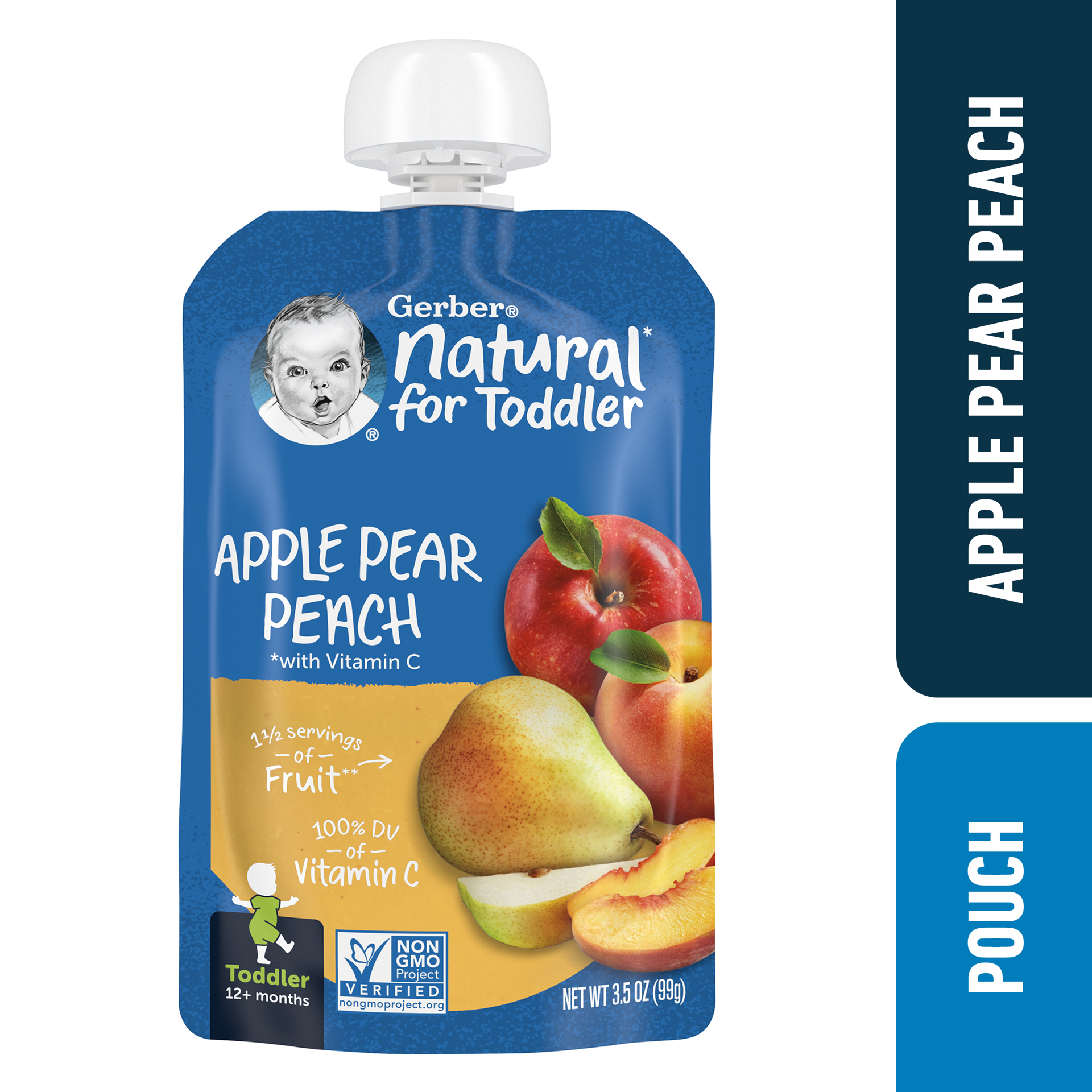 slide 1 of 9, Gerber Toddler Foods, Apple Pear Peach, 3.5 oz Pouch, 3.5 oz