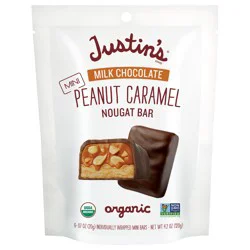 Justin's Organic Mini Milk Chocolate Peanut Caramel Nougat Candy Bars Bag 4.2 oz