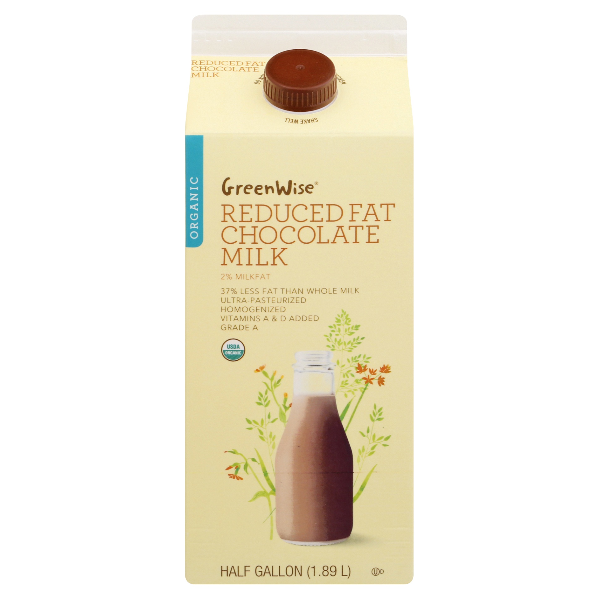 slide 1 of 1, GreenWise Reduced Fat Organic Chocolate Milk, 1/2 gal