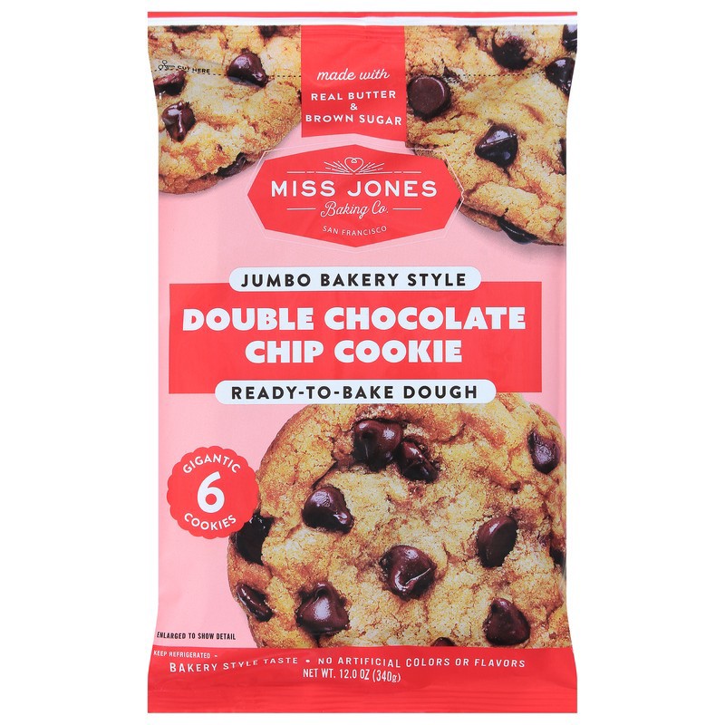 slide 1 of 5, Miss Jones Baking Co. Jumbo Bakery Style Ready-to-Bake Double Chocolate Chip Cookie Dough 6 ea, 12 oz