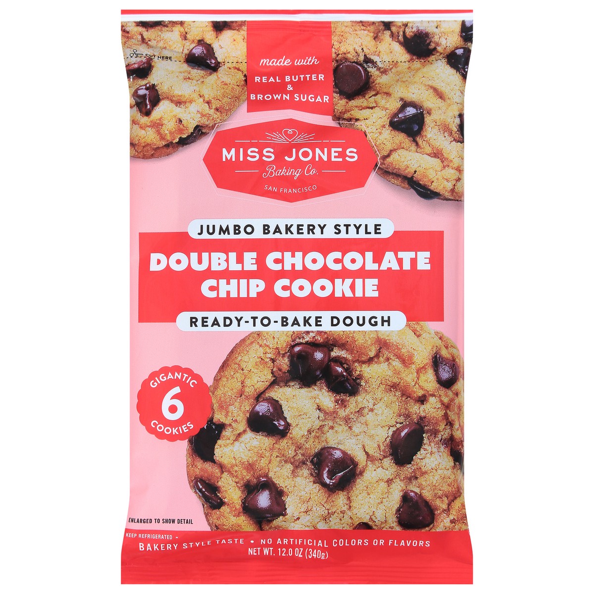 slide 1 of 14, Miss Jones Baking Co. Jumbo Bakery Style Ready-to-Bake Double Chocolate Chip Cookie Dough - 6 ea, 6 ct