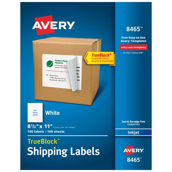slide 1 of 9, Avery Permanent Full-Sheet Labels, 8465, Inkjet, White, 100 ct; 8 1/2 in x 11 in