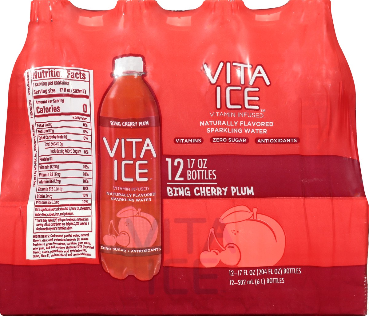 slide 8 of 13, Vita Ice 12 Pack Bing Cherry Plum Sparkling Water 12 ea, 12 ct