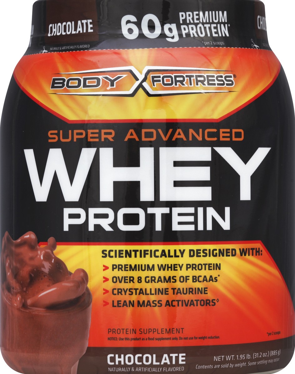 slide 2 of 3, Body Fortress Super Advanced Whey Protein Powder Chocolate, 32 oz