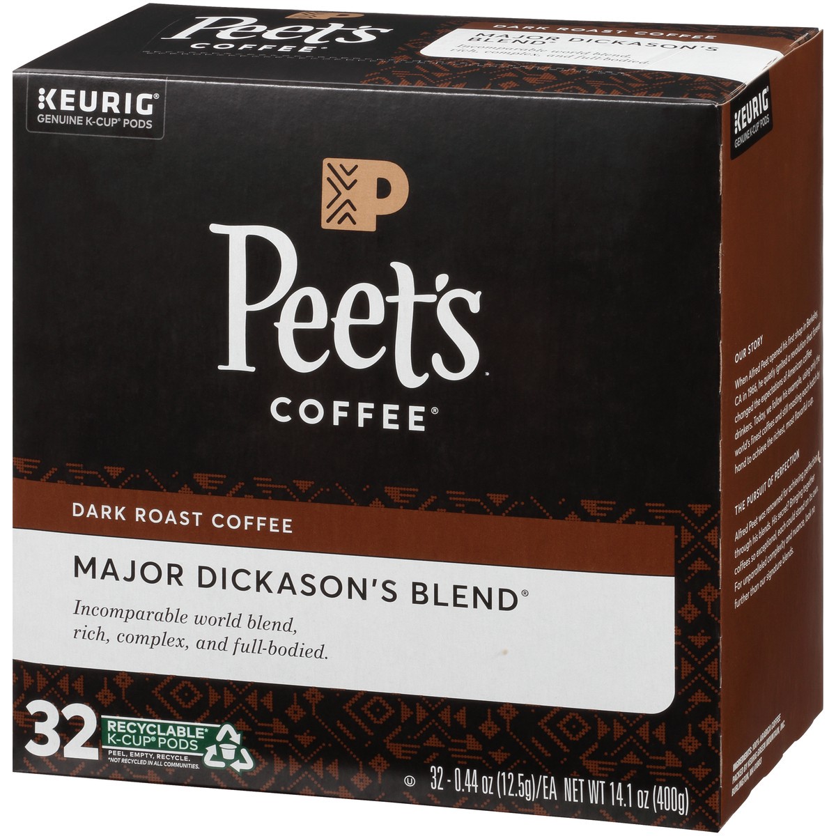 slide 3 of 9, Peet's Coffee, Major Dickason's Dark Roast K-Cup Coffee Pods - 32ct Carton, 32 ct