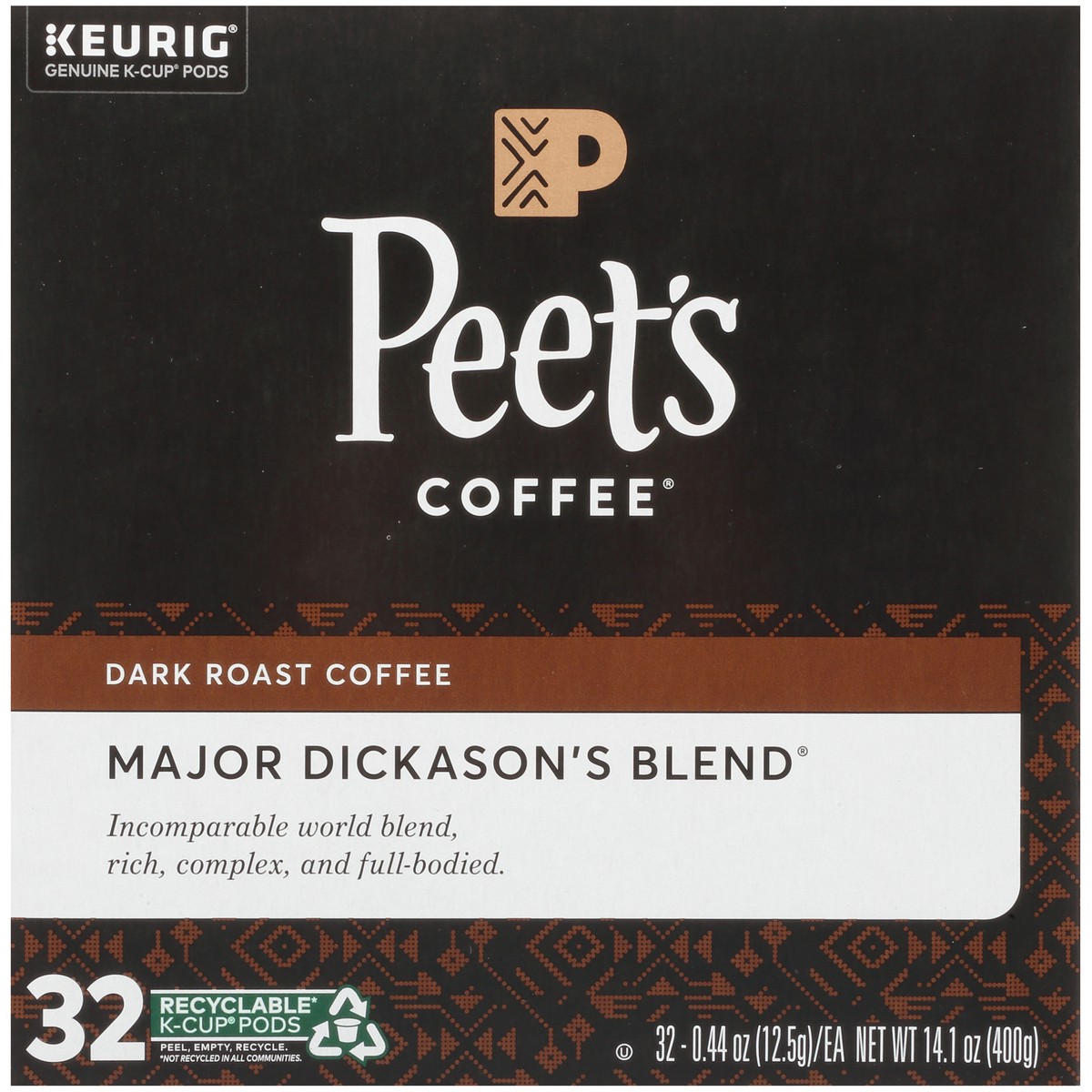 slide 8 of 9, Peet's Coffee, Major Dickason's Dark Roast K-Cup Coffee Pods - 32ct Carton, 32 ct