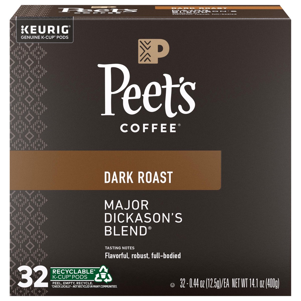 slide 1 of 9, Peet's Coffee, Major Dickason's Dark Roast K-Cup Coffee Pods - 32ct Carton, 32 ct