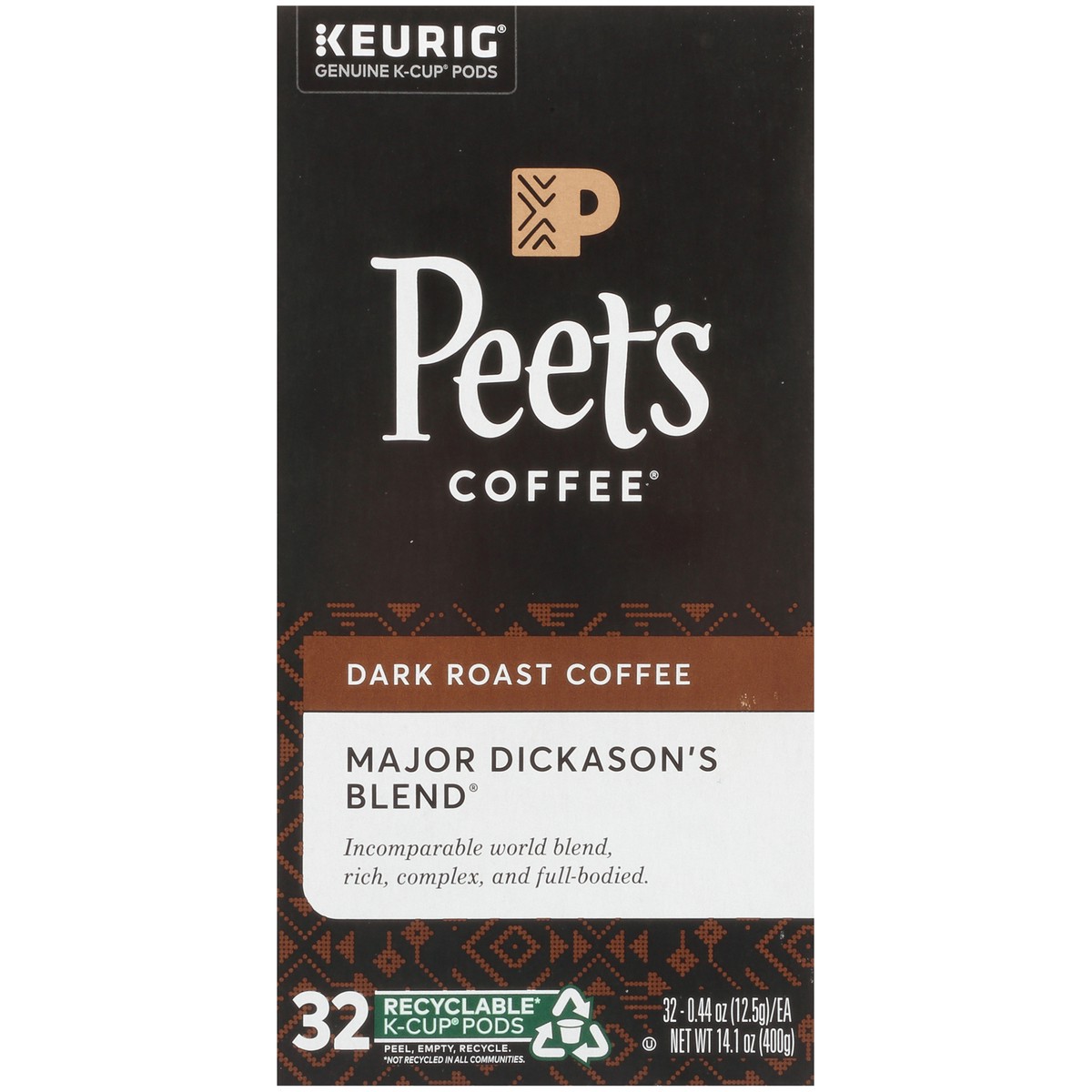 slide 9 of 9, Peet's Coffee, Major Dickason's Dark Roast K-Cup Coffee Pods - 32ct Carton, 32 ct