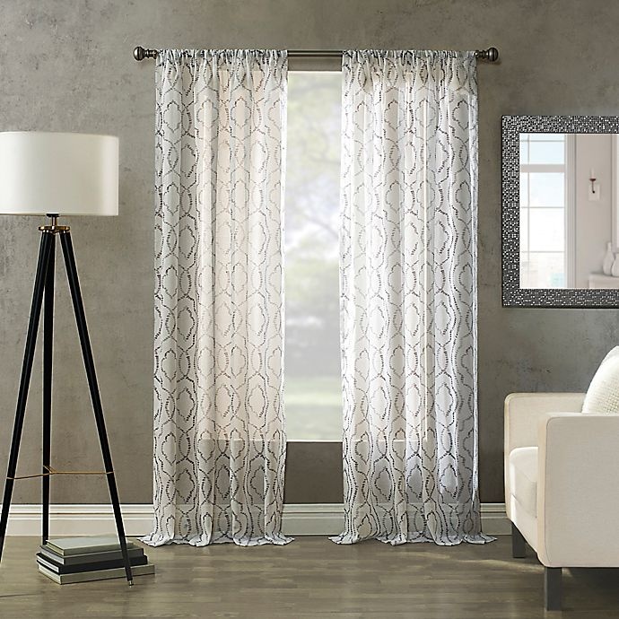 slide 1 of 2, Avery Print Sheer Rod Pocket Window Curtain Panel - Grey, 93 in