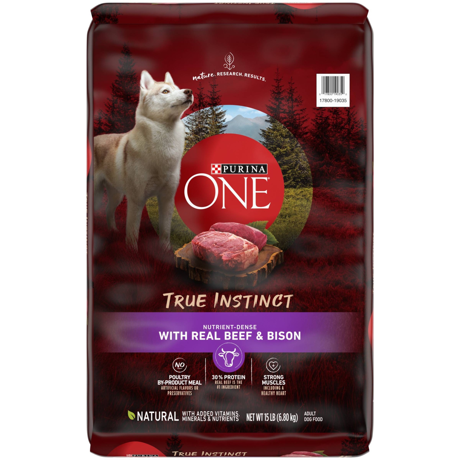 slide 1 of 1, ONE Purina ONE High Protein, Natural Dry Dog Food, True Instinct With Real Beef & Bison, 15 lb