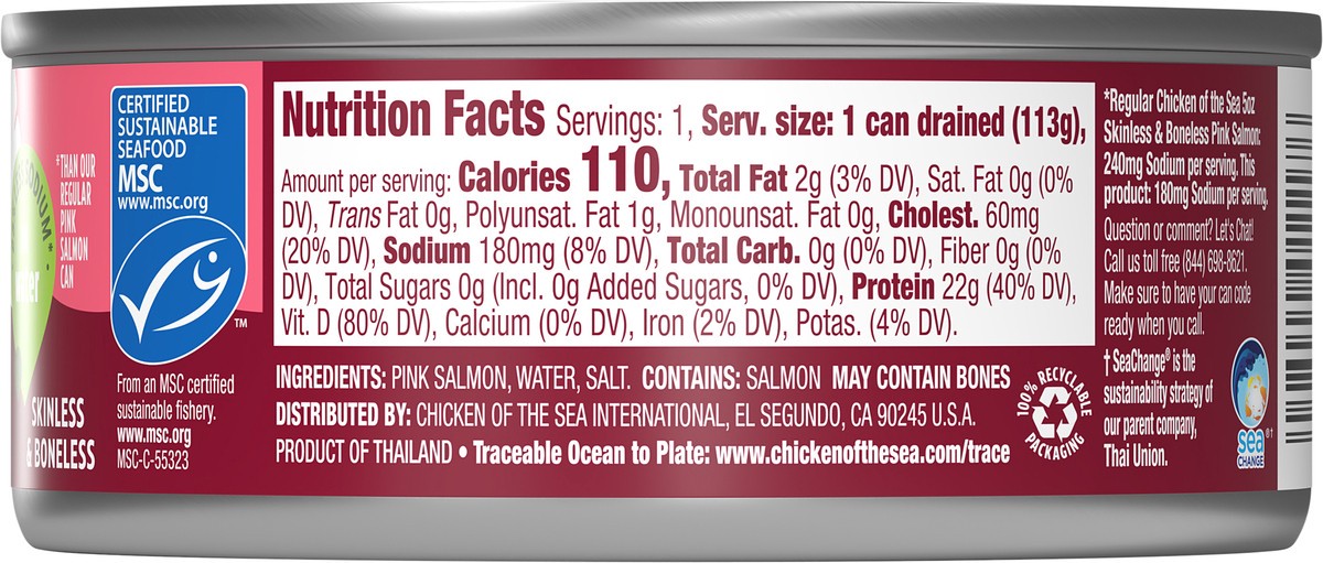 slide 4 of 4, Chicken of the Sea Wild Caught Alaskan Pink Salmon, 25% Less Sodium 5 oz, 5 oz