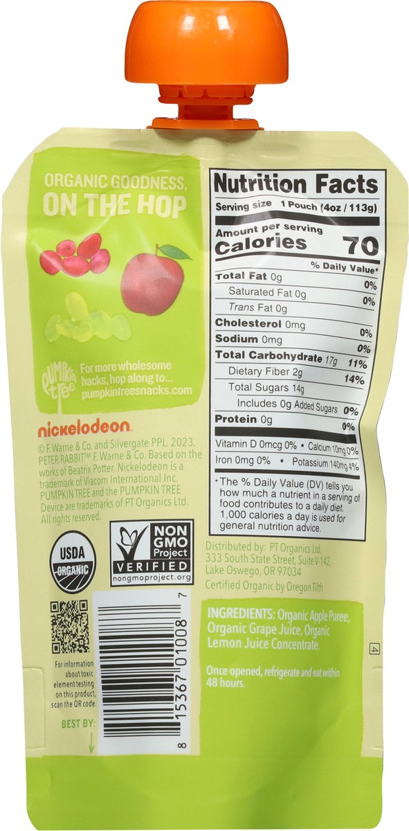 slide 11 of 13, Pumpkin Tree Peter Rabbit Organics Organic Apple & Grape Fruit Puree 4 oz, 4 oz