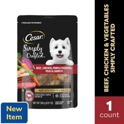Cesar Simply Crafted Beef, Chicken, Purple Potatoes, Peas & Carrots Canine Cuisine Complement in Natural Juices 8.81 oz