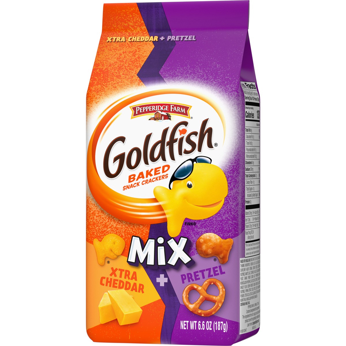 slide 3 of 11, Goldfish Mix Pretzel + Flavor Blasted Xtra Cheddar Cheese Crackers, 6.6 Oz Bag, 6.600 oz