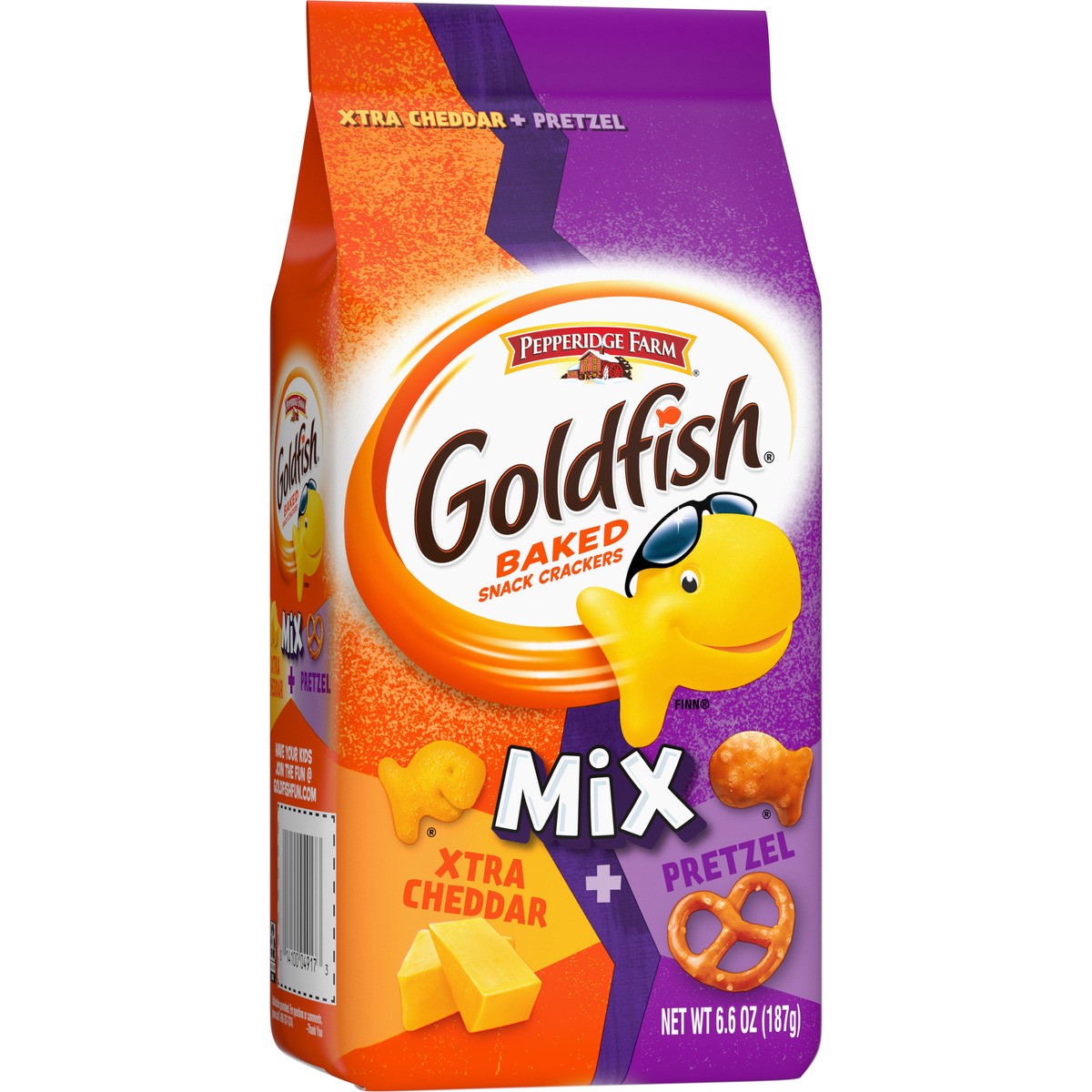 slide 11 of 11, Goldfish Mix Pretzel + Flavor Blasted Xtra Cheddar Cheese Crackers, 6.6 Oz Bag, 6.600 oz