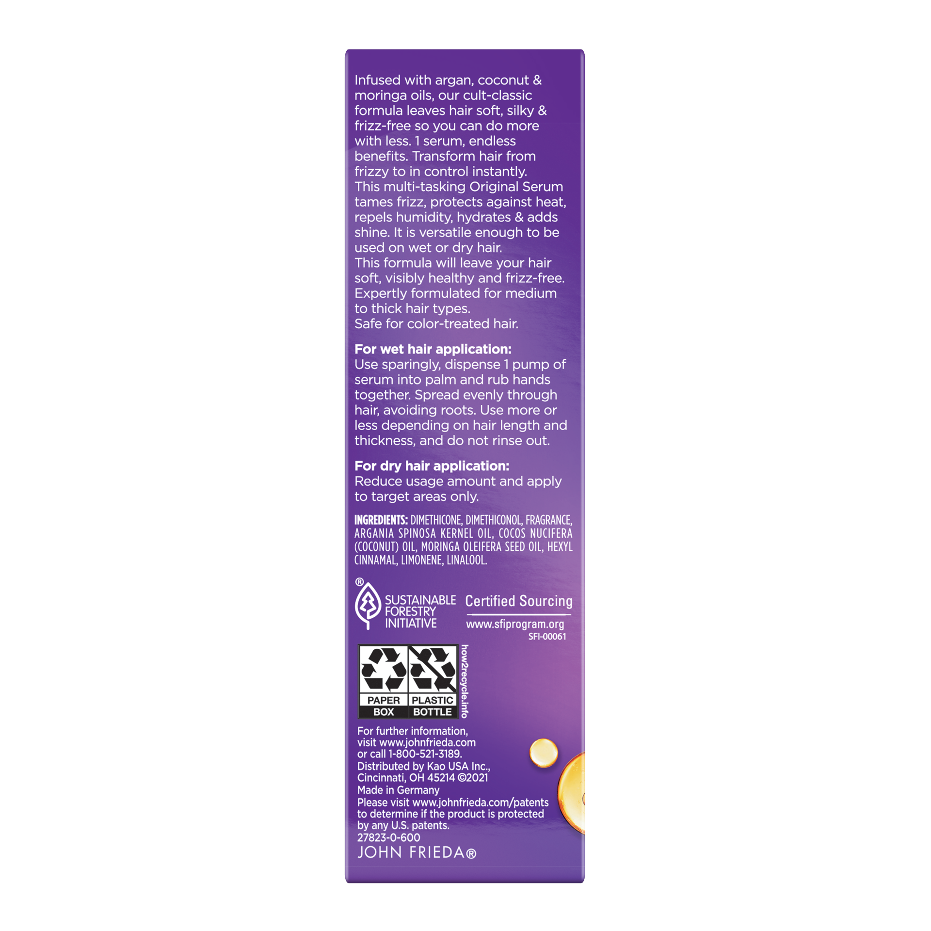 slide 3 of 5, John Frieda Anti Frizz, Frizz Ease Original Hair Serum, Anti-Frizz Heat Protecting, Infused with Silk Protein, 1.69 Fl Oz, 1.69 oz