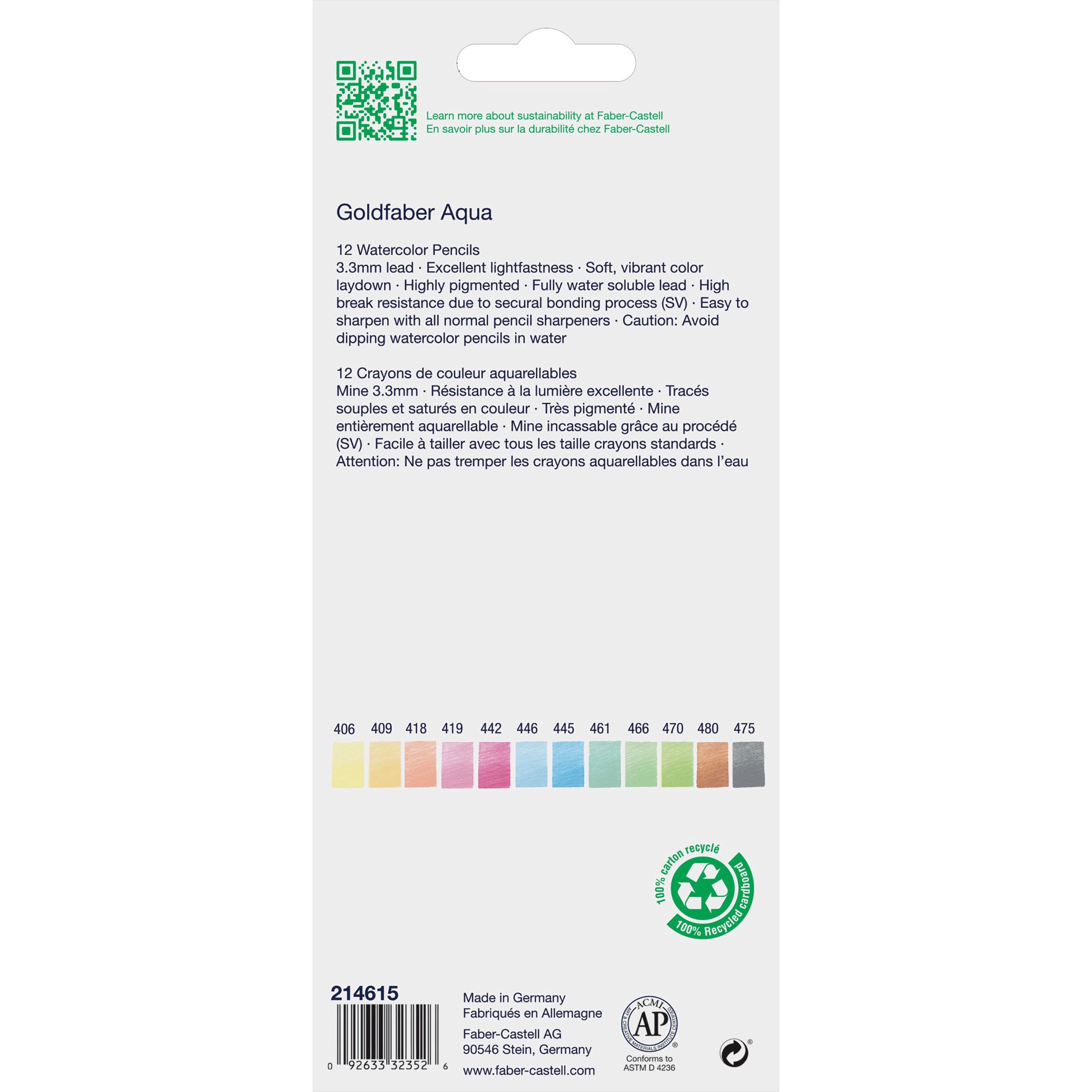 slide 5 of 6, Faber-Castell Goldfaber Aqua 12 Color Pastel Watercolor Pencil Set, 3.3 mm