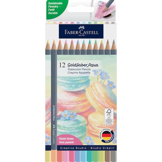 slide 1 of 6, Faber-Castell Goldfaber Aqua 12 Color Pastel Watercolor Pencil Set, 3.3 mm