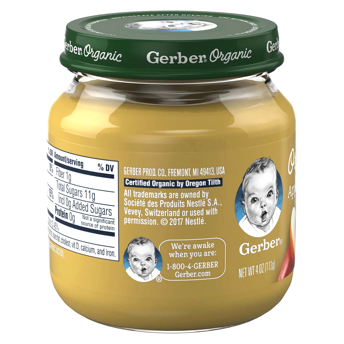 slide 2 of 4, Gerber Stage 1 Baby Food, Organic Apple Jar, Fruit Puree, Non-GMO, Baby Puree, 4 oz