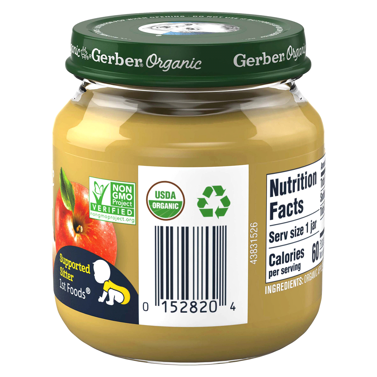 slide 3 of 4, Gerber Stage 1 Baby Food, Organic Apple Jar, Fruit Puree, Non-GMO, Baby Puree, 4 oz