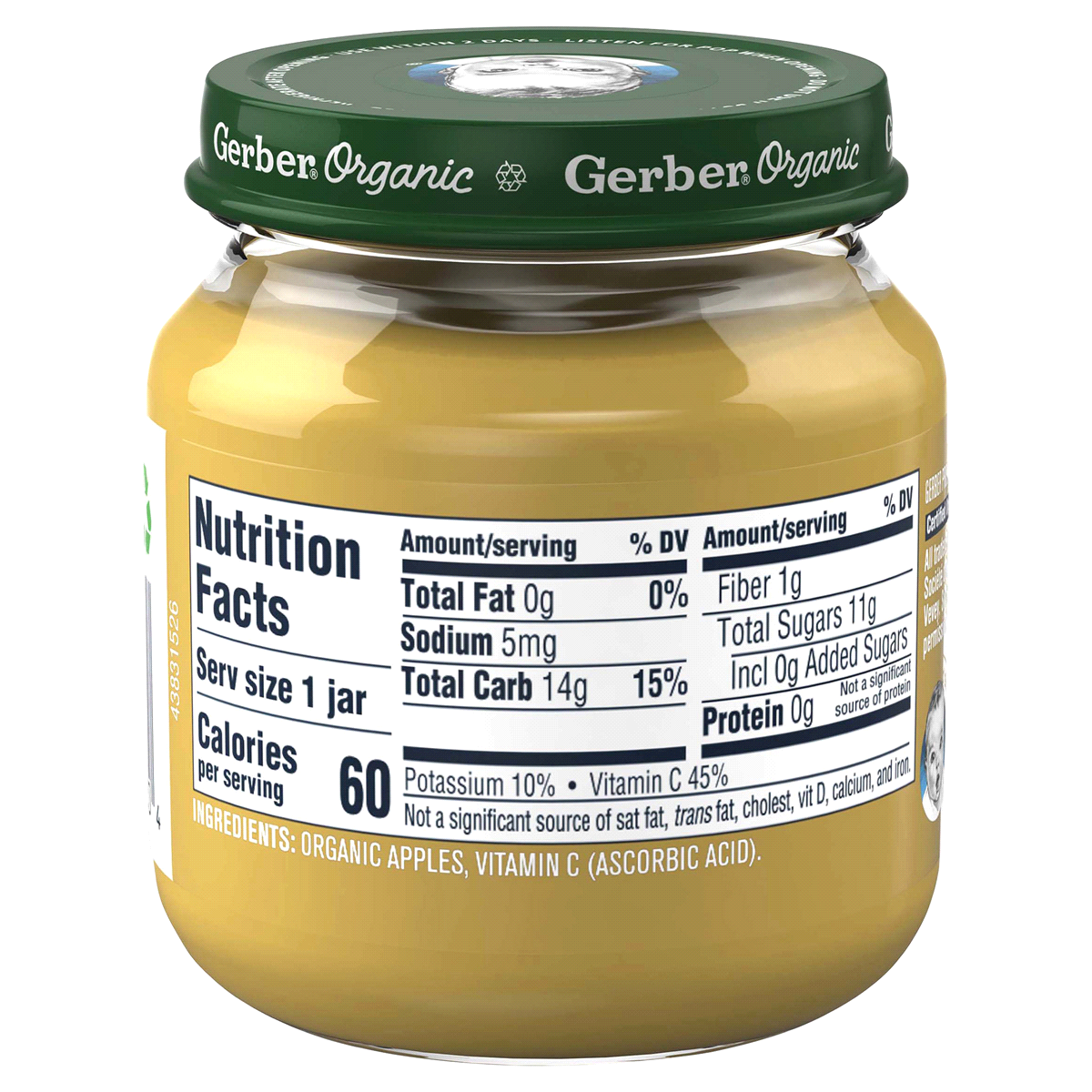 slide 4 of 4, Gerber Stage 1 Baby Food, Organic Apple Jar, Fruit Puree, Non-GMO, Baby Puree, 4 oz