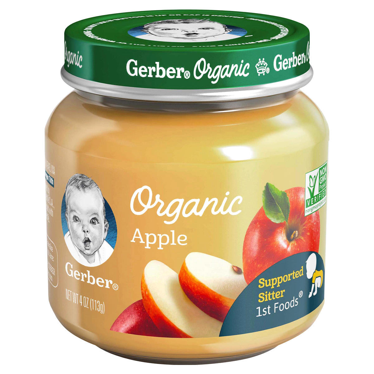 slide 1 of 4, Gerber Stage 1 Baby Food, Organic Apple Jar, Fruit Puree, Non-GMO, Baby Puree, 4 oz