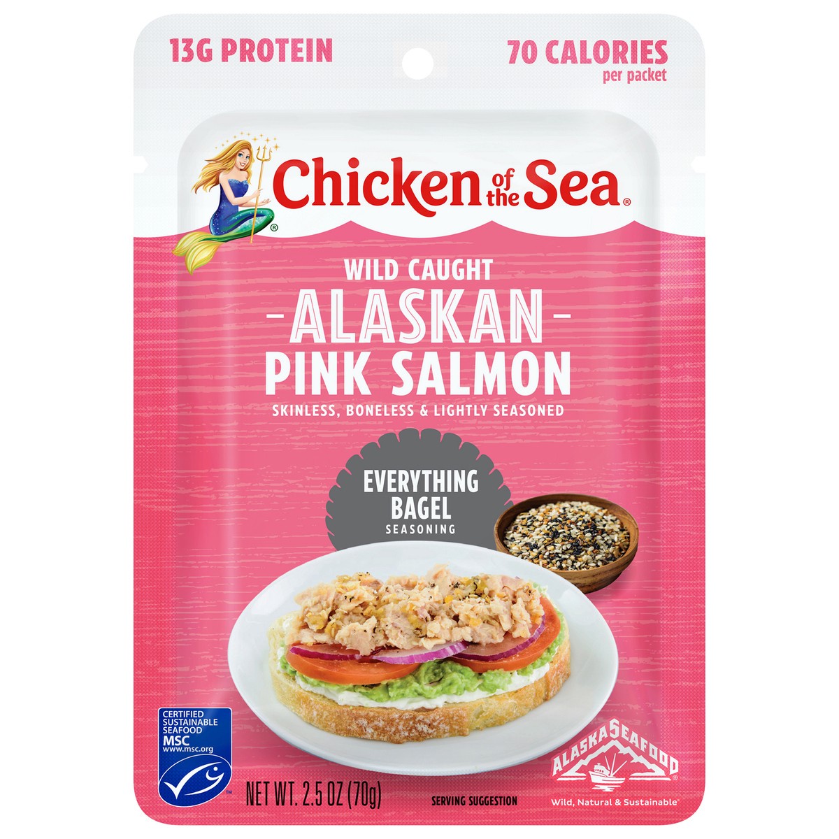 slide 5 of 8, Chicken of the Sea Wild Caught Alaskan Pink Salmon Packet, Everything Bagel Seasoning 2.5 oz, 2.5 oz