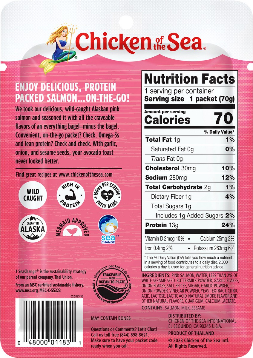 slide 2 of 8, Chicken of the Sea Wild Caught Alaskan Pink Salmon Packet, Everything Bagel Seasoning 2.5 oz, 2.5 oz