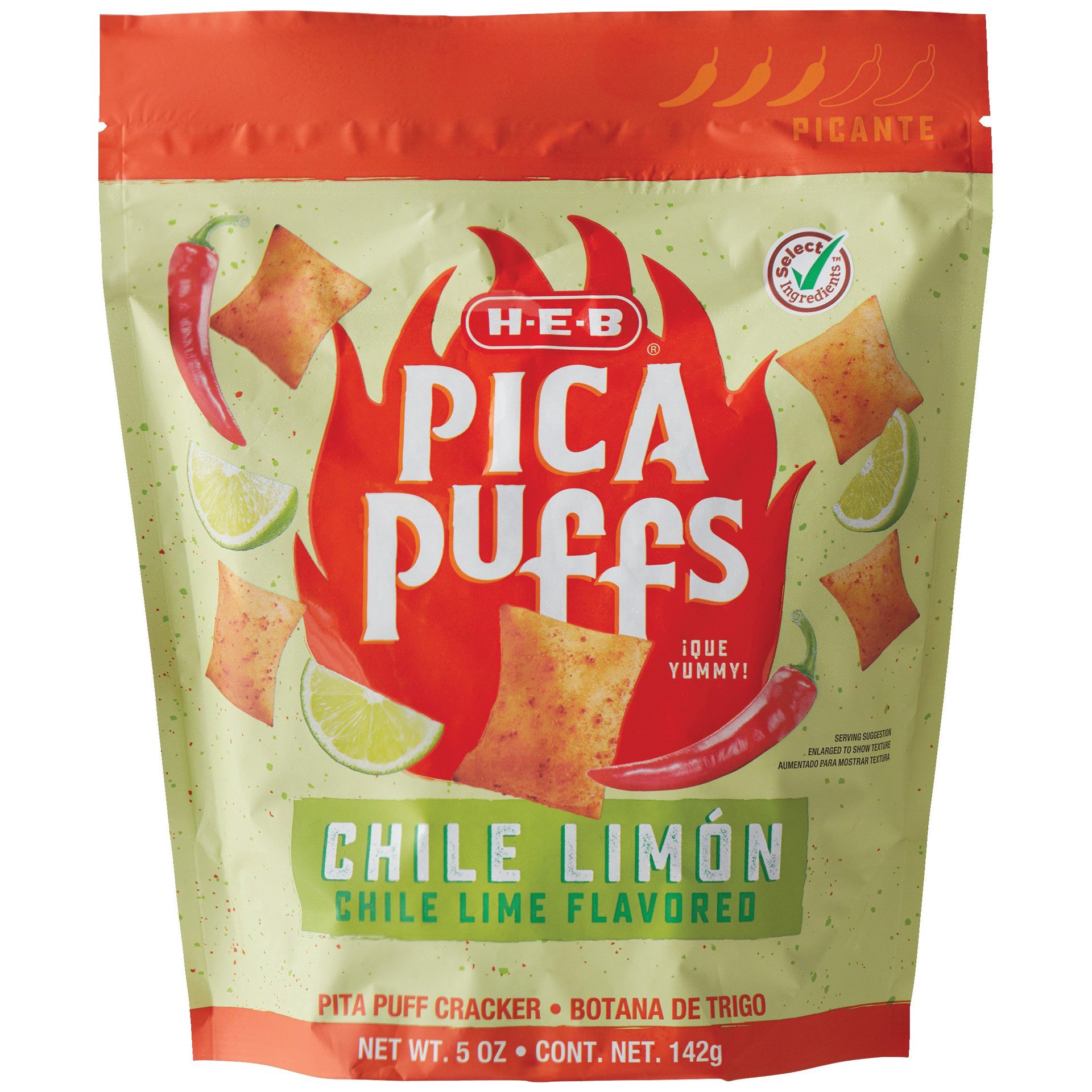 slide 1 of 1, H-E-B Select Ingredients Pica Puffs Chile Limon&nbsp;Crackers&nbsp;, 5 oz