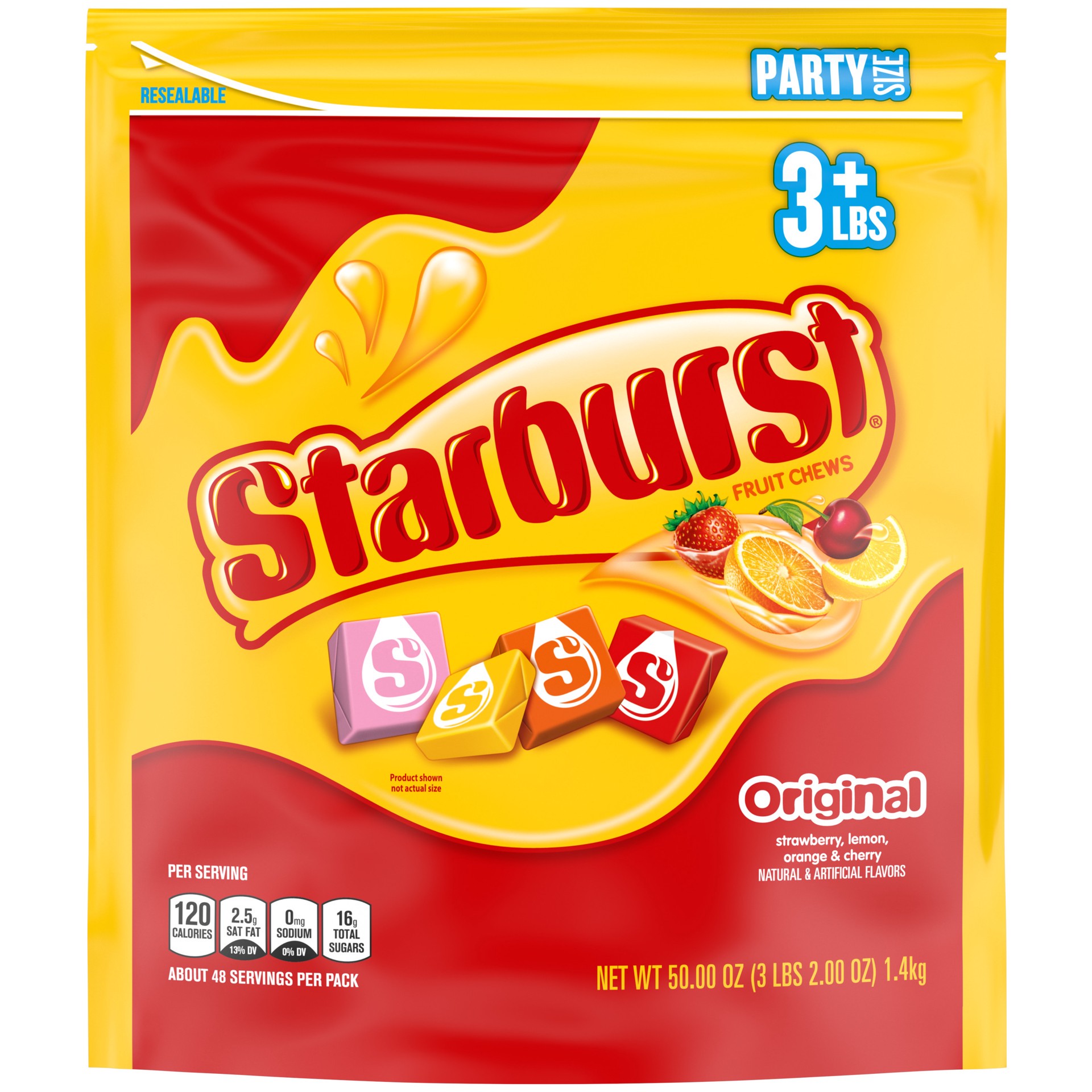 slide 1 of 8, STARBURST Original Fruit Chews Chewy Candy, Party Size, 50 oz Resealable Bag, 50 oz