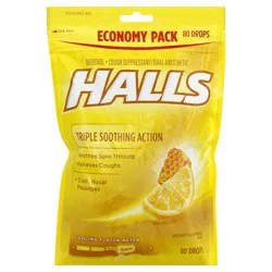 HALLS Cough and Throat Relief Honey Lemon Cough Drops, Value Pack, 80 Drops