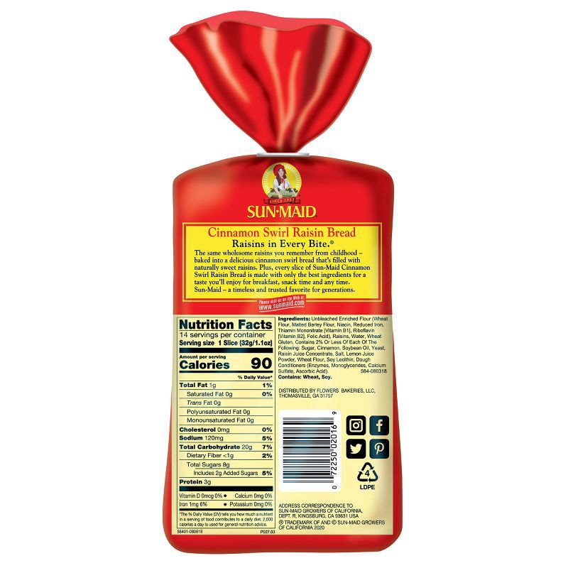 slide 7 of 13, Sun-Maid Cinnamon Swirl Raisin Bread, Cinnamon Raisin Bread, 16 oz Loaf, 16 oz