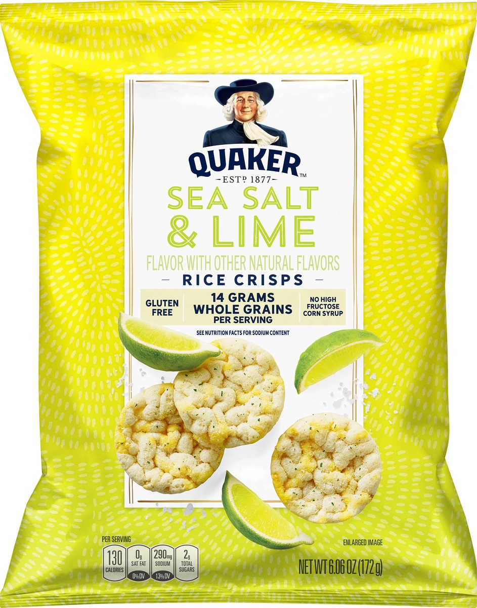 slide 4 of 6, Quaker Popped Sea Salt & Lime Rice Crisps, 6.06 oz