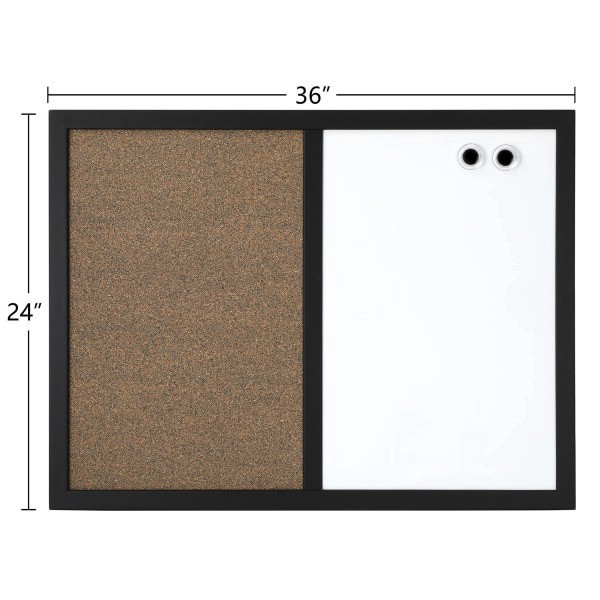 slide 3 of 5, FORAY Magnetic Combo Board with Black Wood Frame, 24 in x 36 in