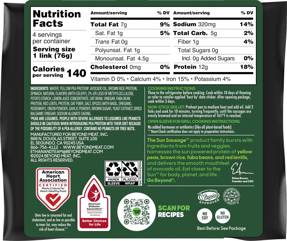 slide 2 of 2, Beyond Meat Plant Based Pesto Sausage, 10.6 oz
