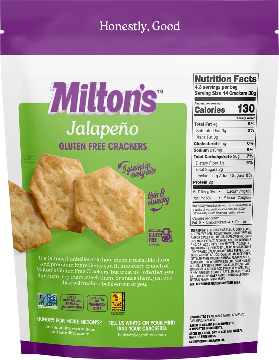 slide 6 of 9, Milton's Gluten Free Crackers - Jalapeño, 4.5oz, 4.5 oz