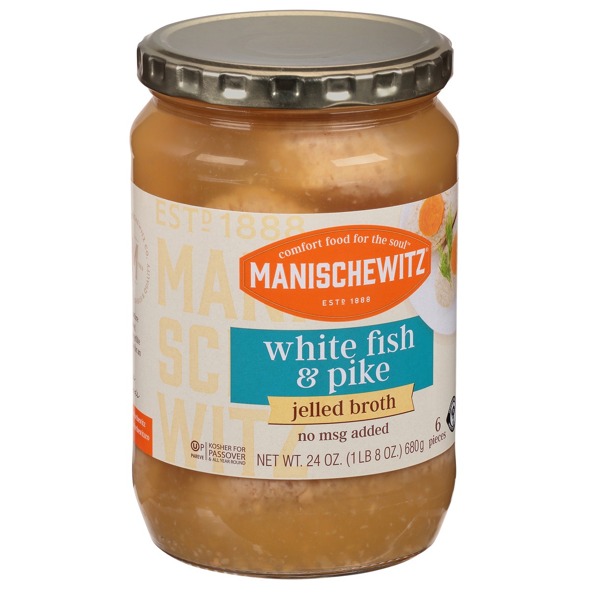 slide 4 of 9, Manischewitz Jelled Broth White Fish & Pike, 24 oz