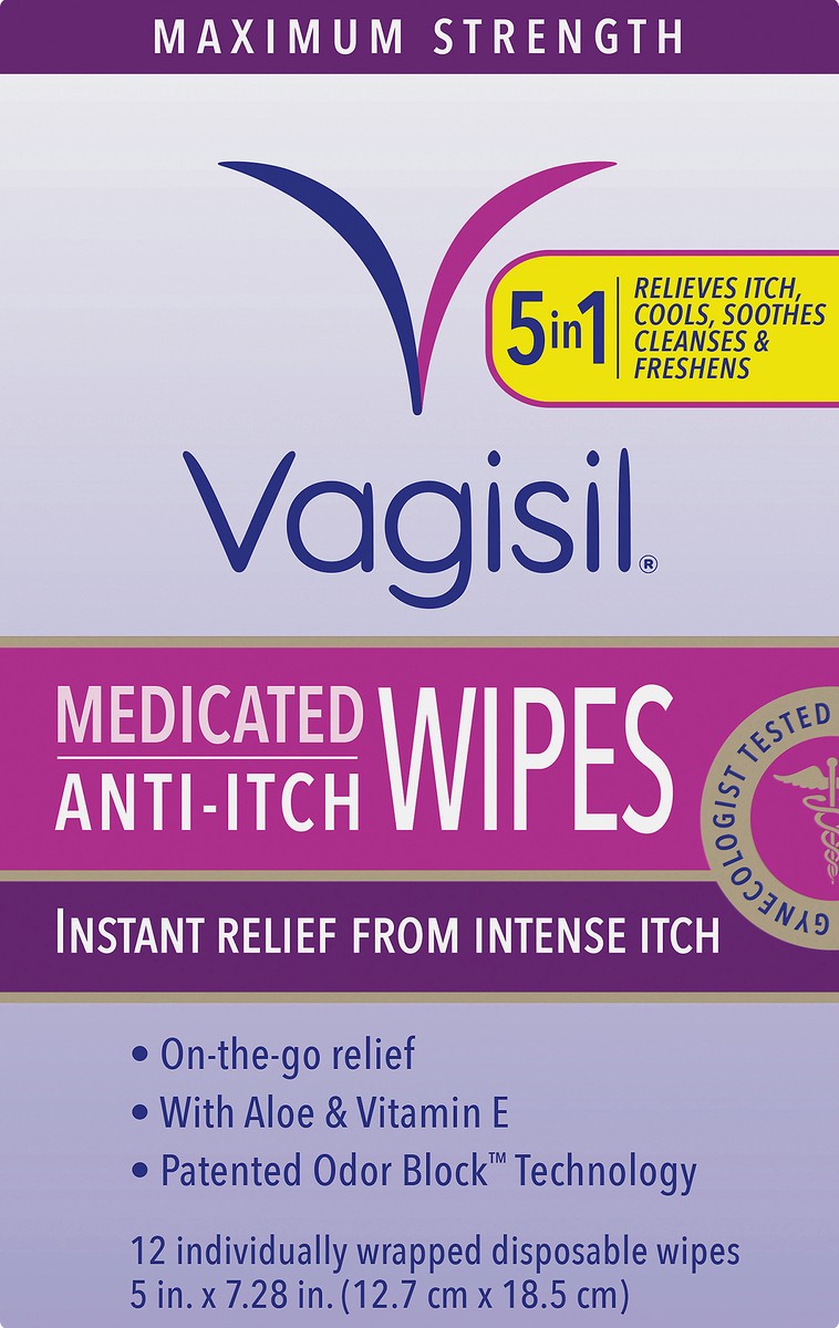 slide 9 of 9, Vagisil Anti-Itch Medicated Wipes, 12 ct