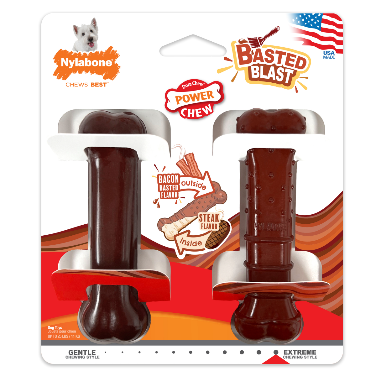 slide 1 of 7, Nylabone Power Chew Basted Blast Dual Flavored Dog Chew Toys Small/Regular - Up to 25 Ibs.(2 Count), SM