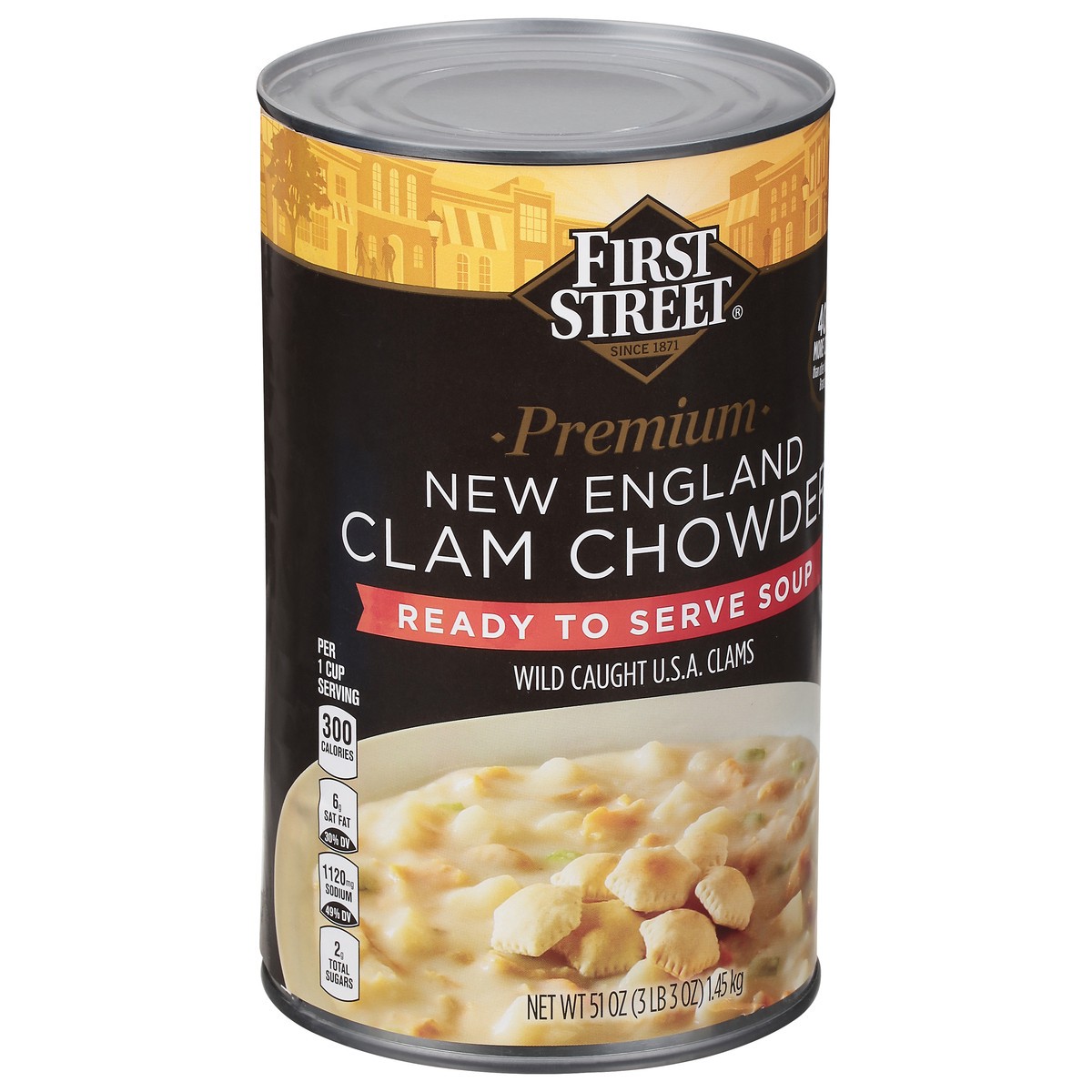 slide 13 of 14, First Street Clam Chowder Premium New England, 51 oz