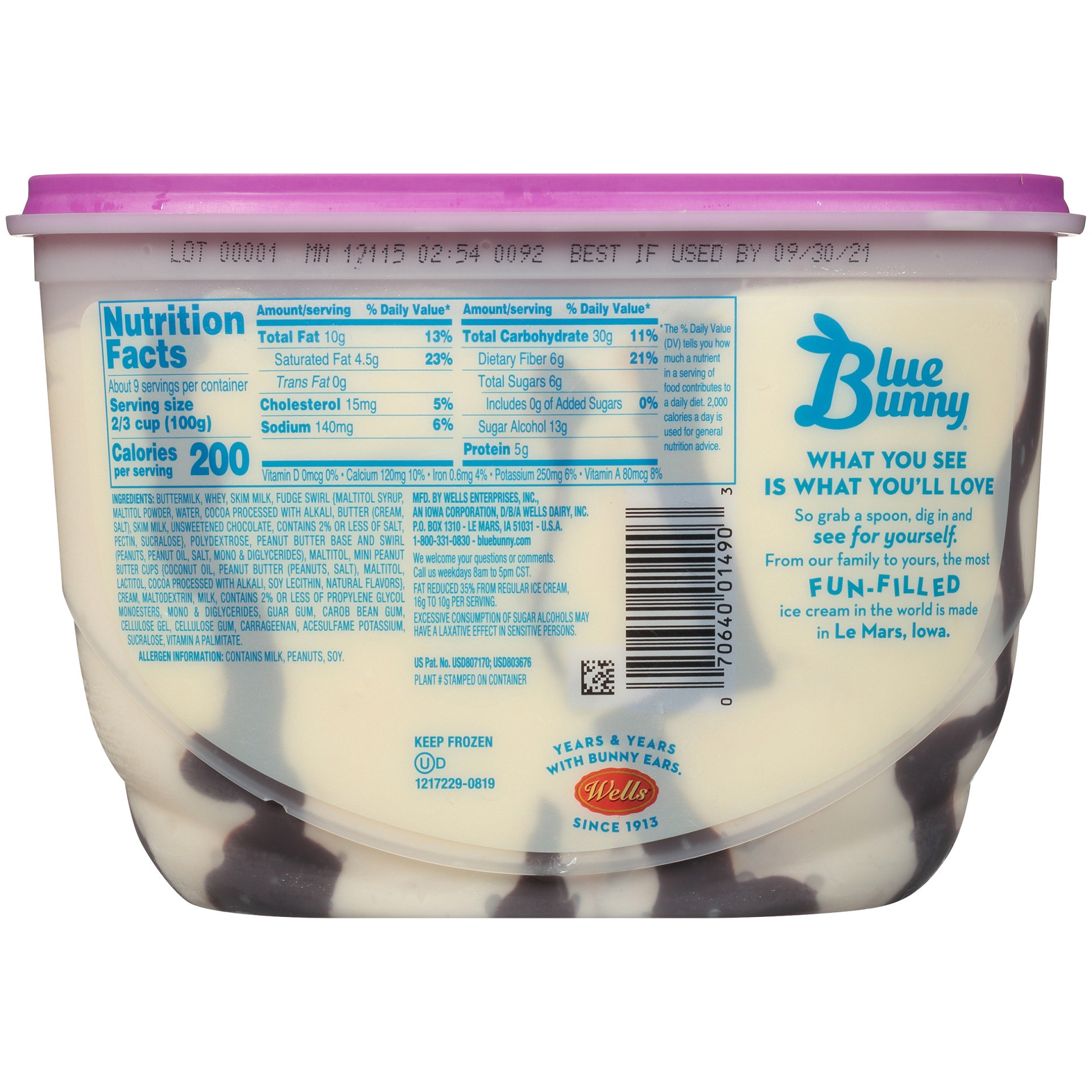 slide 2 of 7, Blue Bunny Peanut Butter Party Light Ice Cream, 46 oz