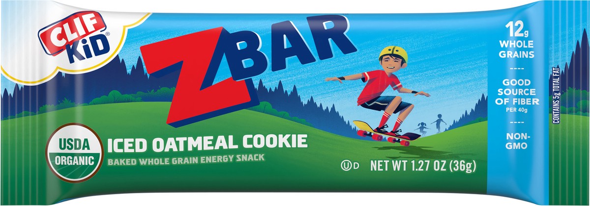 slide 6 of 9, CLIF Kid Zbar - Iced Oatmeal Cookie - Soft Baked Whole Grain Snack Bar - USDA Organic - Non-GMO - Plant-Based - 1.27 oz., 1.27 oz